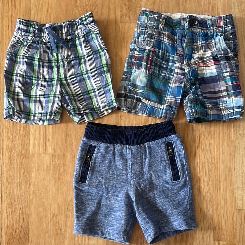 3 pairs kids Boys Preppy Plaid Shorts bundle, size: 18-24 mo